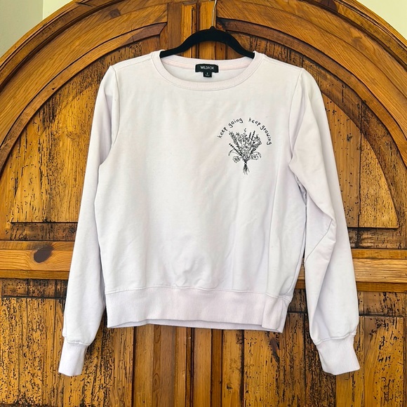 Wildfox Tops - Wildfox Purple Cree Neck Long Sleeve Floral Keep Going Keep Growing Sweater